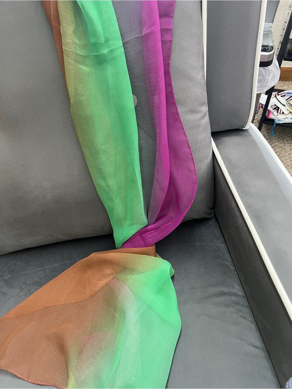 Vibrant Colorblock Sheer Viscose Scarf - Purple, Mint Green, Brown